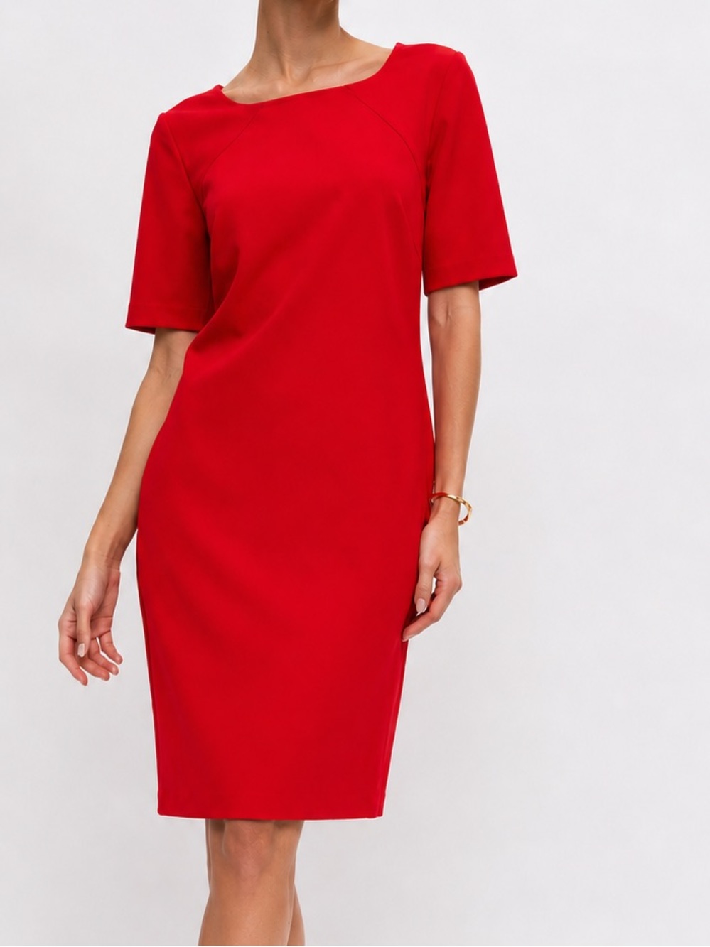 ANN TAYLOR Classic Short Sleeve Vibrant Red Shift Midi Dress